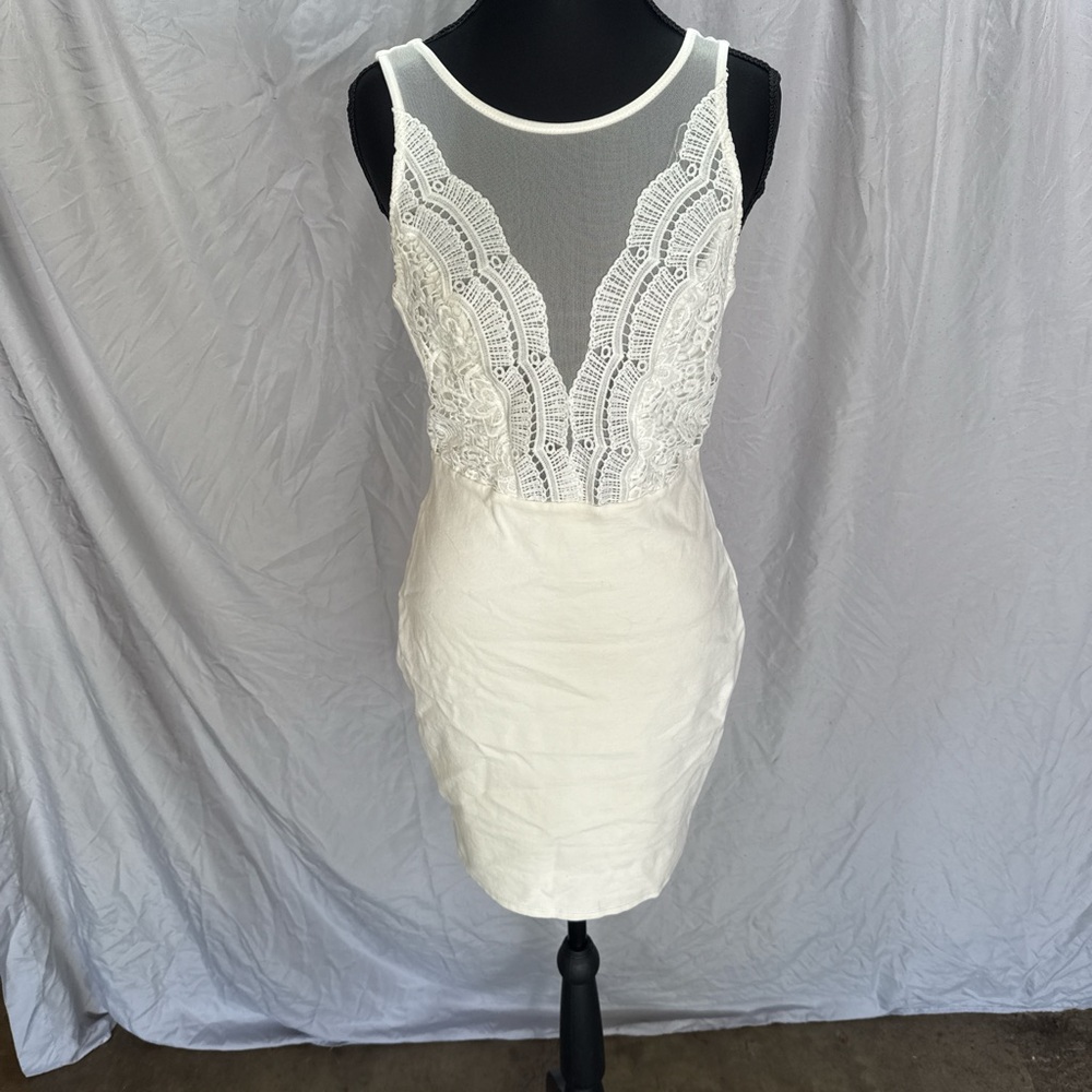 Lulu's White Lace-Overlay Mini Dress